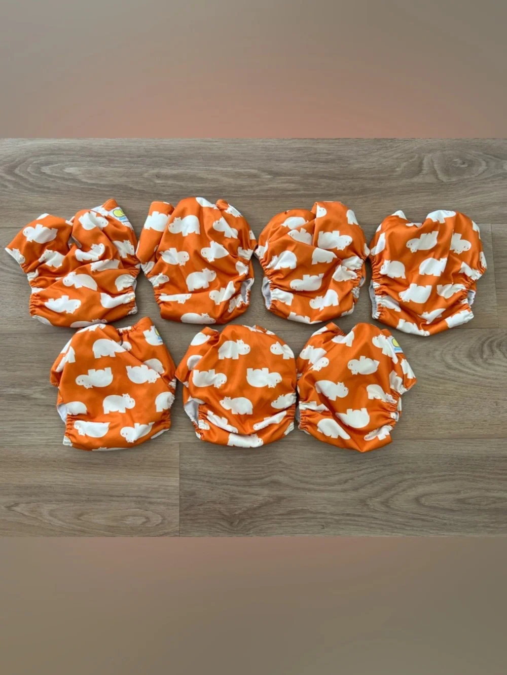 Orange Hippo Print Diaper Safari Baby Cloth Diaper Pocket Covers Set of 7